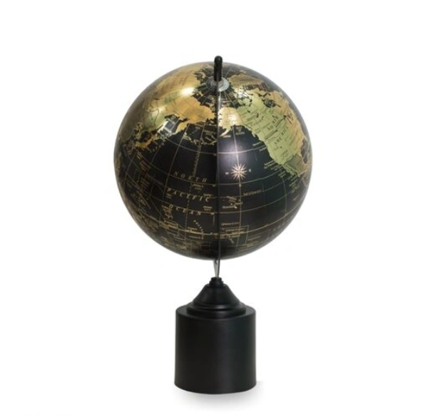 Rizik Store Iron and Plastic World map Floating Globe for Education and Teaching Resources with Tall Cylinder Base in Black and Gold Finishing || 16-inch -  Free  Size, Black, Iron, Pack of1